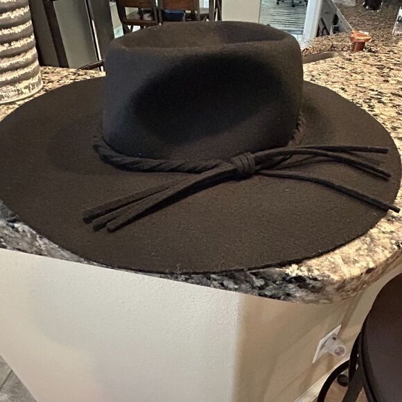 Unbranded Accessories - 100% Wool Black Felt Medium Brim Fedora Bohemian Hat One Size Trim Festival Shlf